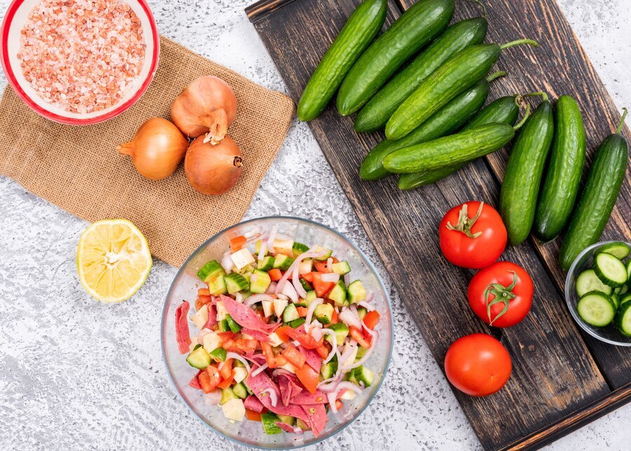 Cucumber, Tomato & Onion Salad dish