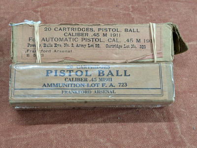 WW1 and WW2 US .45 Caliber Ammunition in Original Sealed Boxes