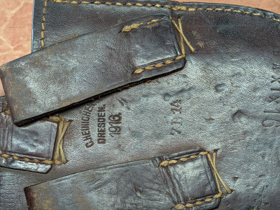 WW1 German C96 Red Nine Stock Leather set, 1916 dated and Unit Marked