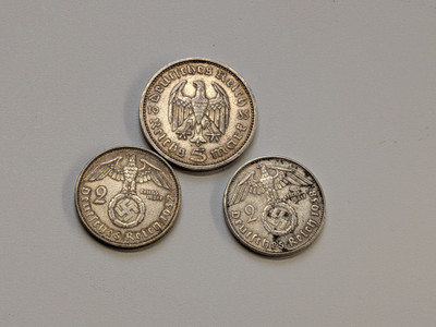 Lot of 3 Silver German Reichsmark Coins