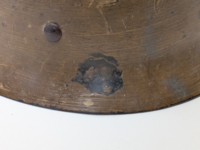 Japanese WW2 Helmet with Liner - Name and Battle Damage