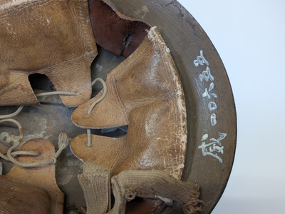 Japanese WW2 Helmet with Liner - Name and Battle Damage