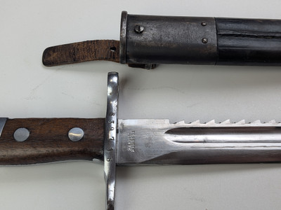 Swiss Model 1914 Pioneer Sawback Bayonet for K11 - Mint Condition