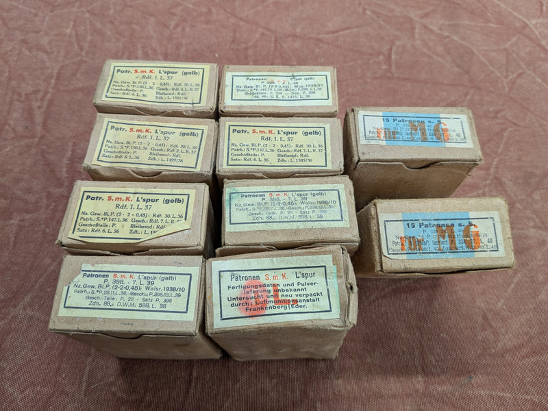 10 Boxes of WW2 German 8MM Mauser Ammunition - Mix Lot of Boxes