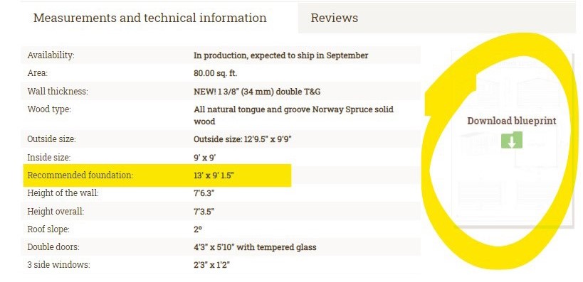 The Download the blueprint card in the Size and specs section of a SolidBuild product page