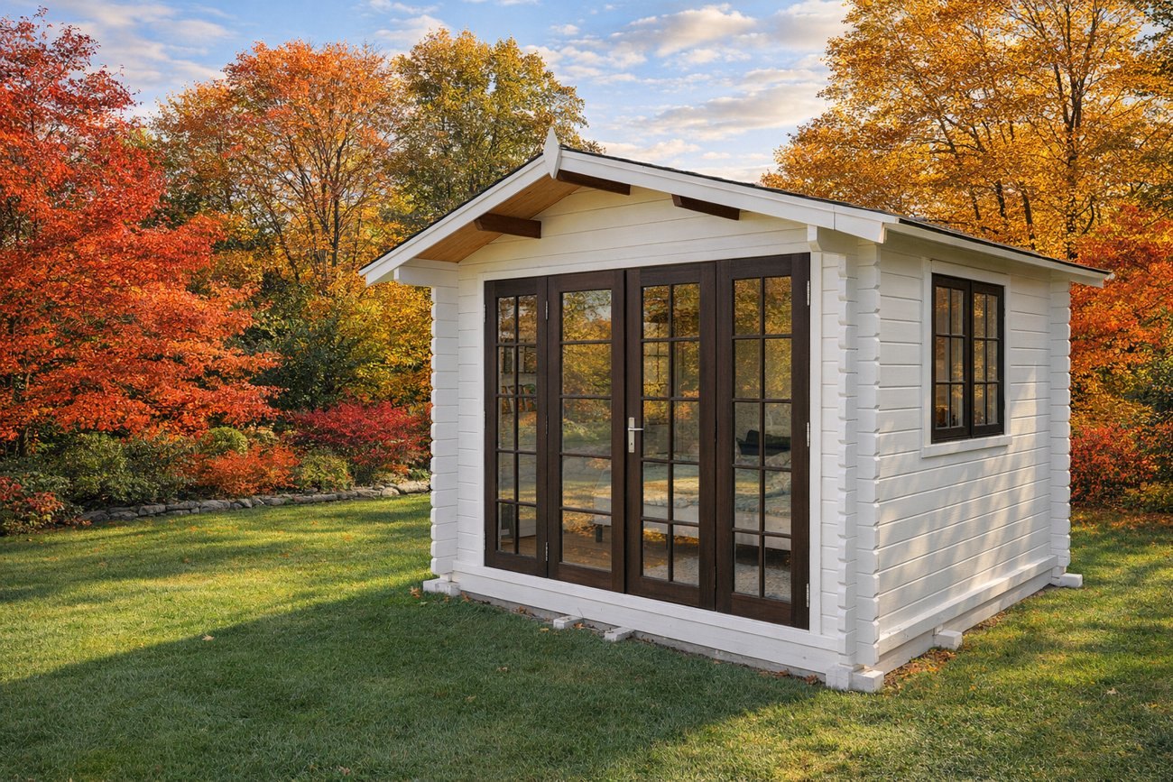 Actual SolidBuild shed finished in white paint, the recommended choice for this region