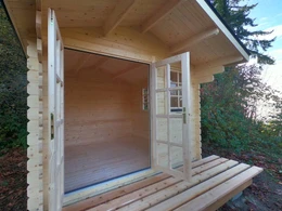 Whales garden shed - fresh assembly with open door