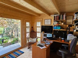 Backyard home office shed interior