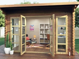 Modern design garden shed kit California 117 sq ft home office she shed setup inside view