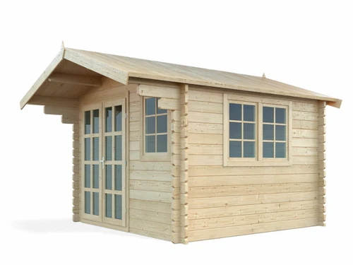 Natural wood garden shed Whales front and side view