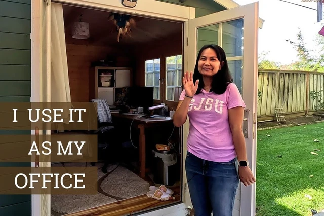 Imorn in the Gardener shed she uses as her office