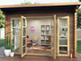 Modern design garden shed kit California 117 sq ft home office she shed setup inside view