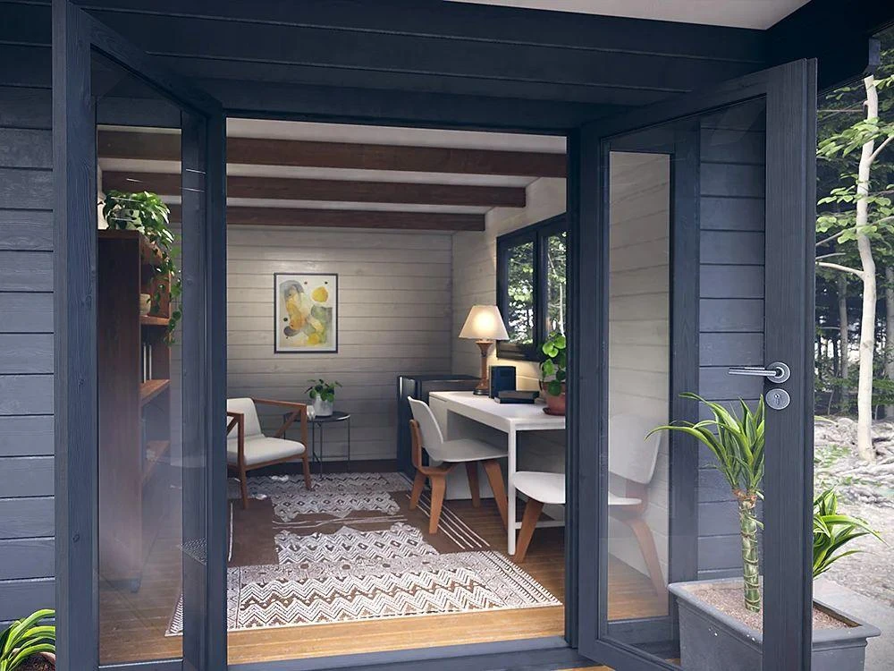 Painted shed interior — reading nook
