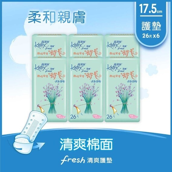KOTEX Secure Long Liner 17.5cm 26pcs(6 Packs)