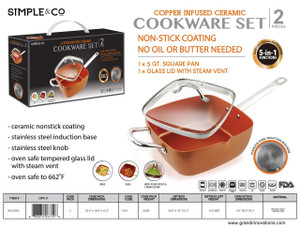 5 QT SQUARE COPPER COOKWARE WITH LID