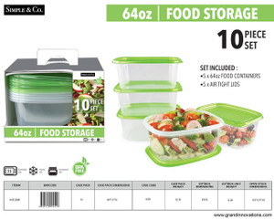 10 PC: FOOD STORAGE SET - 64 OZ