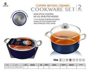 2 PCS SET - 4.7 QUART SAUCEPOT WITH GLASS LID - NAVY BLUE