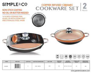 2 PCS SET- 14' COPPER PAN WITH GLASS LID - BLACK