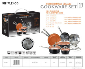 11 PCS COPPER COOKWARE SET - BLACK