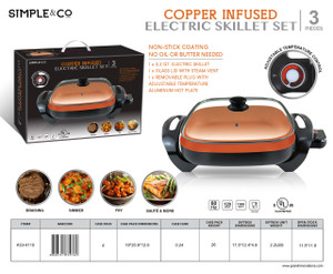 ELECTRIC COPPER SQUARE SKILLET WITH GLASS LID - BLACK