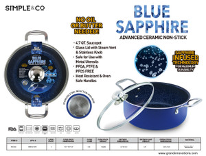 2 PCS: 4.7 QT BLUE SAPPHIRE SAUCEPOT SET