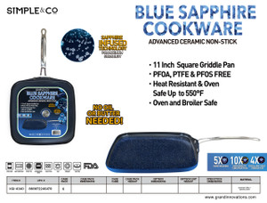 11" BLUE SAPPHIRE SQUARE GRILL PAN WITHOUT LID