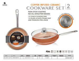 2 PCS- 12' COPPER PAN WITH LID SET
