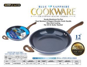 12'' BLUE SAPPHIRE FRY PAN WITH WOODEN FINISH HANDLE
