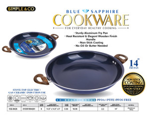 14'' BLUE SAPPHIRE FRY PAN WITH WOODEN HANDLE