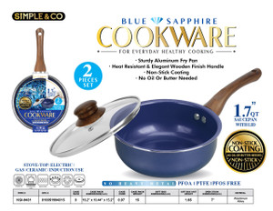 2PCS SET-1.7QT BLUE SAPPHIRE SAUCEPAN WITH WOODEN FINISH HANDLE