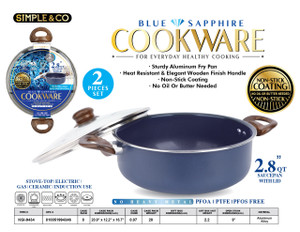 2PCS SET-2.8QT BLUE SAPPHIRESAUCE POT WITH WOODEN FINISH HANDLE