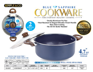 2PCS SET-4.7QT BLUE SAPPHIRE SAUCE POT WITH WOODEN FINISH HANDLE