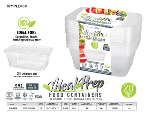 20 PCS SET SINGLE COMPARTMENT LUNCH CONTAINER CLEAR BOTTOM WITH CLEAR LID 1000 ML