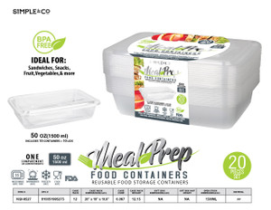 20 PCS SET RECTANGULAR FOOD CONTAINER 6 CUPS - 1500 ML CLEAR BOTTOM WITH CLEAR LID