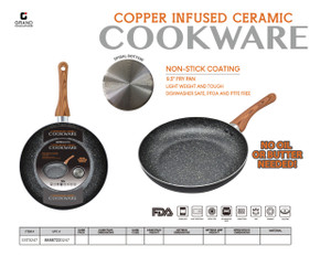 9.5" NON STICK MARBLE COATING FRY PAN W/OUT LID- BAKELITE HANDLE W/ WOODEN SILICONE, SPIRAL INDUCTION