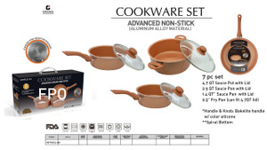 7 PC CS 4.7QT SAUCE POT WITH LID, 2.8 QT SAUCE PAN W/ LID, 1.4 QT SAUCE PAN W/ LID, 9.5" FRY PAN W/ SILICONE ORANGE HANDLE (NO LID) (SPIRAL INDUCTION BOTTOM)