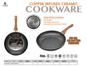 2.8QT NON STICK MARBLE COATING FRY PAN W/O LID, BAKELITE HANDLE W/ WOODEN SILICONE - INDUCTION