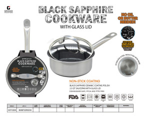 2.5 QT SAUCEPAN WITH GLASS LID - BLACK SAPPHIRE CERAMIC COATING POLISH