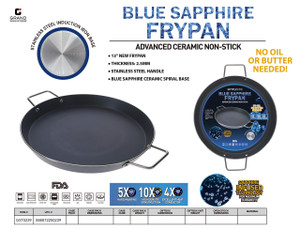 13" NEW GRIDDLE FRY PAN, THICKNESS: 2.5MM, INDUCTION BOTTOM, WITH LOGO, STAINLESS STEEL HANDLE, 1.BLUE SAPPHIRE CERAMIC) SPIRAL BASE