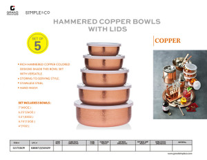 COPPER HAMMERED COPPER BOWLS WITH LIDS SET OF 5