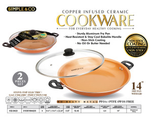 2PCS SET-14'' COPPER FRY PAN WITH BAKELITE HANDLE & LID-COLOR BOX SET