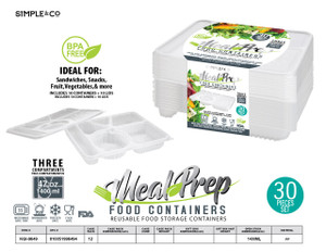 30 PCS 6 COMPARTMENTS LUNCH CONTAINER SET 47OZ/1400ML