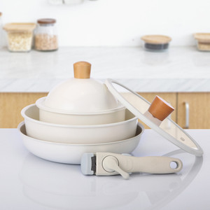 12PCS COOKWARE SET WITH DETACHABLE HANDLE - WHITE