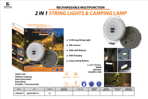 RECHARGEABLE MULTIFUNCTION 2 IN 1 STRING LIGHTS & CAMPING LAMP