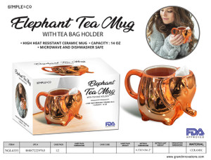 15 OZ ELEPHANT TEA MUG - COPPER METALLIC