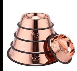 ROSE GOLD PAW EMBOSSED STAINLESS STEEL NON SKID PET BOWL - 9 OZ (270 ML)