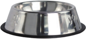 SILVER PAW EMBOSSED STAINLESS STEEL NON SKID PET BOWL - 55 OZ (1630 ML)