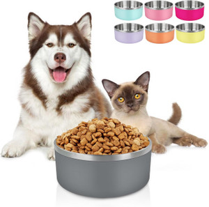 SILVER STAINLESS STEEL NON SKID DOG BOWL - 2100 ML / 71 OZ