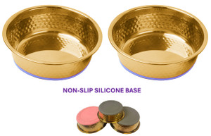 MATT GOLD STAINLESS STEEL HAMMERED BOWL - 2PC SET 2 BOWLS WITH SILICONE BASE 822 ML / 28 OZ
