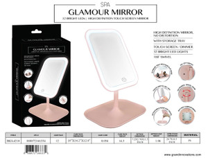 RECTANGULAR LED MIRROR WITH COSMETIC ORGANIZER - PINK